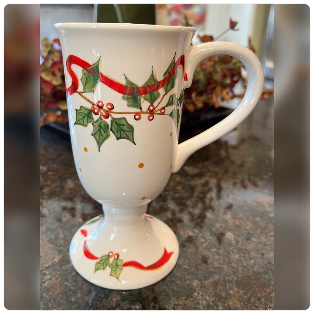 Sonoma-Lifestyle-White Footed Ceramic Christmas Holly & Christmas Bell Mugs-4. - Picture 2 of 6